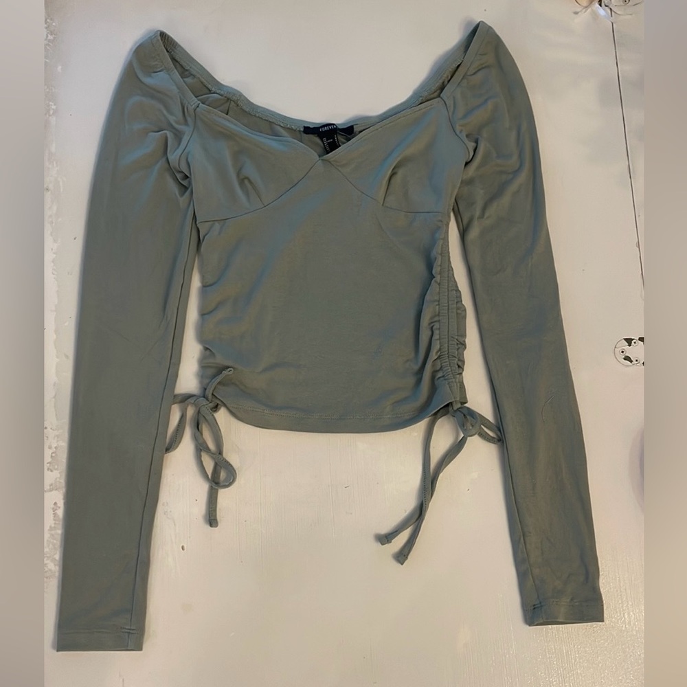 Forever 21 Ruched Drawstring Crop Top in Seafoam